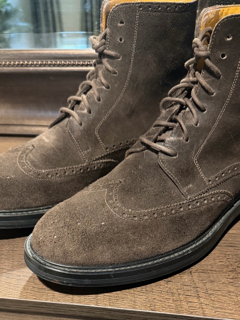 Men's Magnanni Podeo Brogue Brown Suede Wingtip Lace-Up Boots